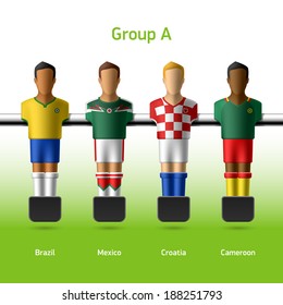 Table football / foosball players. World soccer championship. Group A - Brazil, Mexico, Croatia, Cameroon. Vector.