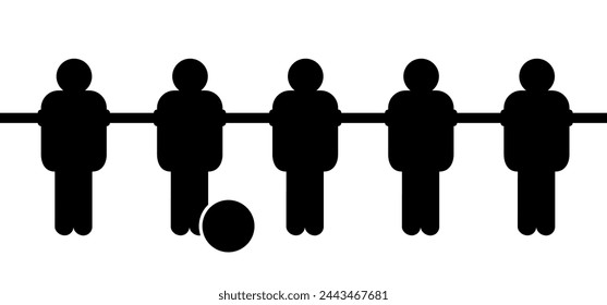 Table football game or foosball or table soccer pion. Soccer ball in goal. Soccer border. football players pawn. Football table soccer, sport team. Game to score goals. Game pins or pieces on bar.