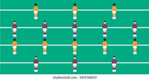 Table football game isolated. players & figures. competition table top simple vector cover & control ball. foosball national team toy flat design & sport group. foosmen play soccer & kicker cartoon