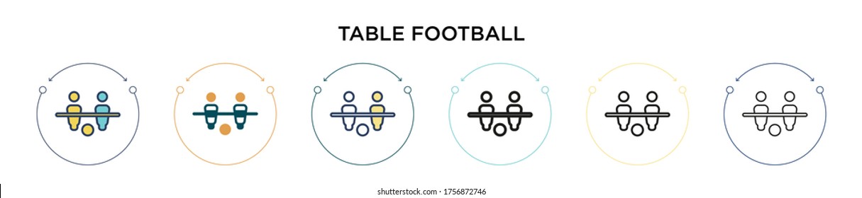 Table football icon in filled, thin line, outline and stroke style. Vector illustration of two colored and black table football vector icons designs can be used for mobile, ui, web
