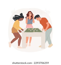 Table football isolated cartoon vector illustration  Diverse teenage friends hanging out together  playing table football  leisure time indoor  having fun at game club vector cartoon 