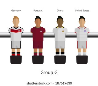 Table football, soccer players. Group G - Germany, Portugal, Ghana, United States. Vector illustration.