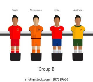 Table football, soccer players. Group B - Spain, Netherlands, Chile, Australia. Vector illustration.