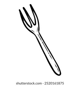 Table fork hand drawn doodle. Utensil for eating food. Cutlery. Tableware. Kitchenware. Dining table setting. Vector sketch line art illustration.