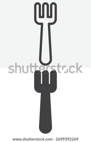 Table fork utensil in line, outline and solid different style icon set. Editable stroke vector sign and symbol for dining, picnic and kitchen UI. Straight handle and tines. Icon.