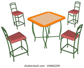 Table with four chairs. Vector illustration