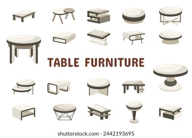 Table Furniture Flat Vector Illustration Icon Sticker Set Design Materials