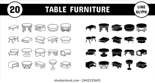 Table Furniture Line Glyph Vector Illustration Icon Sticker Set Design Materials