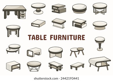 Table Furniture Lineal Color Vector Illustration Icon Sticker Set Design Materials