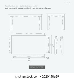 Table furniture set - sketch illustration vector