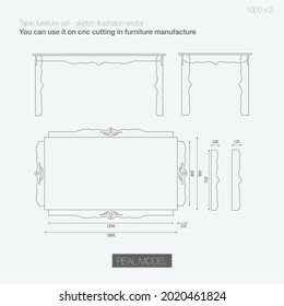 Table furniture set - sketch illustration vector