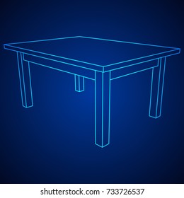Table furniture wireframe blueprint. Linear outline pedestal vector illustration.