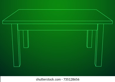 Table furniture wireframe blueprint. Linear outline pedestal vector illustration.