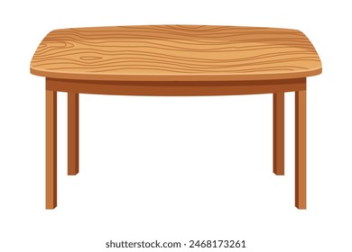 Table furniture of wood, interior wooden desk. Empty wooden table isolated illustration on white background. Vector illustration of platform or stand