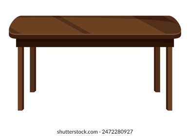 Table furniture of wood, interior wooden desk. Empty wooden table isolated illustration on white background. Vector illustration of platform or stand