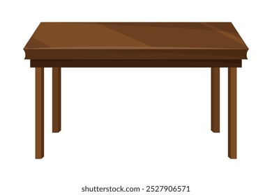 Mobiliário de mesa de madeira, mesa de madeira interior. Ilustração isolada de mesa de madeira vazia sobre fundo branco. Ilustração vetorial da plataforma ou do suporte