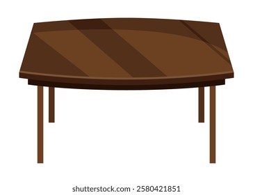 Table furniture of wood, interior wooden desk. Empty wooden table isolated illustration on white background. Vector illustration of platform or stand