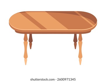 Table furniture of wood, interior wooden desk. Empty wooden table isolated illustration on white background. Vector illustration of platform or stand