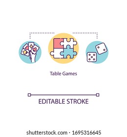 Table games concept icon. Leisure at home. Tabletop and board games. Quarantine family entertainment idea thin line illustration. Vector isolated outline RGB color drawing. Editable stroke