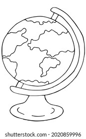 table globe for geography lessons, vector illustration in doodle style with black outline, coloring book