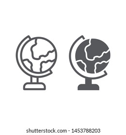 Table globe line and glyph icon, education and geography, world map sign, vector graphics, a linear pattern on a white background, eps 10.