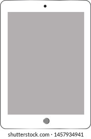 Table with gray screen on white background, mockup tablet, space for adding text. vector tablet. 