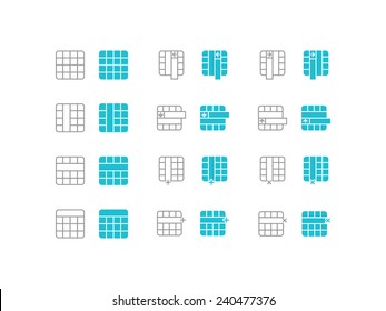 Table and grid, row and column icons set in flat and line style