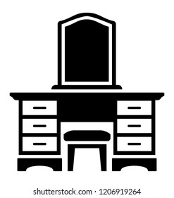 
A table having mirror on it showing the icon of dressing table 
