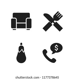 table icon. 4 table vector icons set. aubergine, cutlery and armchair icons for web and design about table theme