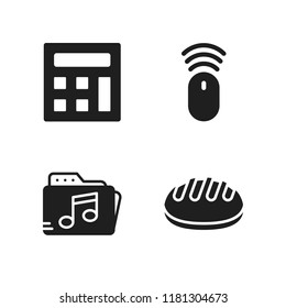 table icon. 4 table vector icons set. calculator, bread and music folder icons for web and design about table theme