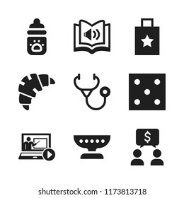 Table Icon. 9 Table Vector Icons Set. Gift Bag, Stethoscope And Audio Book Icons For Web And Design About Table Theme