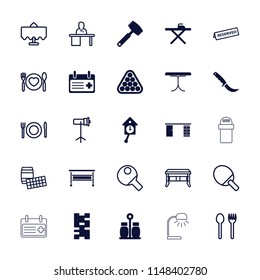 Table icon. collection of 25 table filled and outline icons such as domino, pepper, knife, pendulum, office desk, lotto. editable table icons for web and mobile.