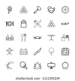 Table icon. collection of 25 table outline icons such as saw blade, pepper, ping pong racket, gardening knife, medical appointment. editable table icons for web and mobile.