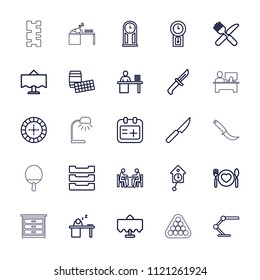 Table icon. collection of 25 table outline icons such as roulette, lotto, fork and knife, plate with spoon and fork. editable table icons for web and mobile.