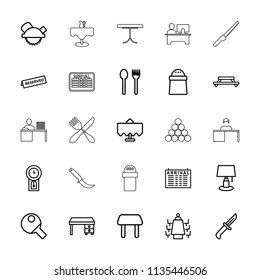 Table icon. collection of 25 table outline icons such as office desk, saw blade, fork and spoon, pepper, meeting, reserved, pendulum. editable table icons for web and mobile.