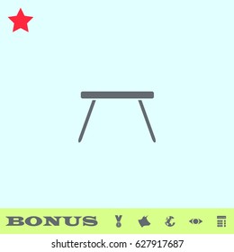 Table icon flat. Grey pictogram on blue background. Vector illustration symbol and bonus buttons medal, cow, earth, eye, calculator