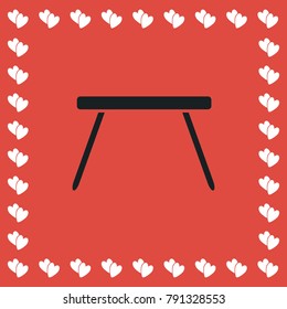 Table icon flat. Simple black pictogram on red background with white hearts for valentines day. Vector illustration symbol