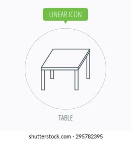 Table icon. Furniture desk sign. Linear outline circle button. Vector