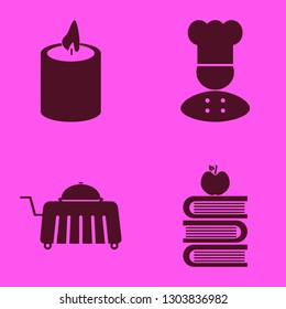 table icon set with chef, books and apple and room service vector illustration