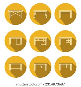 Table icon set with color and shadow, vector, Illustration
