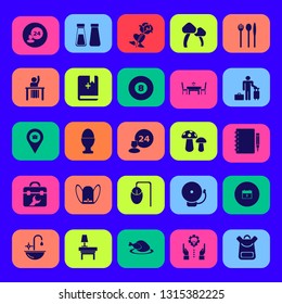 table icon set with technology progress, guest and dining table restaurant vector illustration