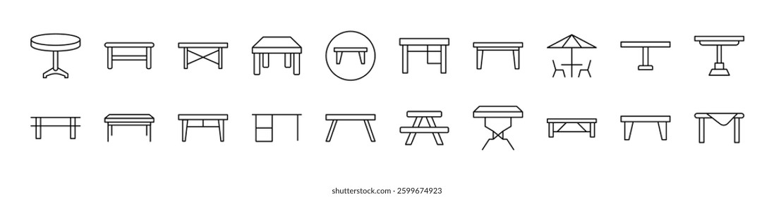 Table Icon Set for UI, Placards, Books, Apps. Editable Stroke. Suitable for Web Sites, Books, Cards, Apps 