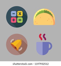 table icon set. vector set about calculator, bell, coffee cup and taco icons set.