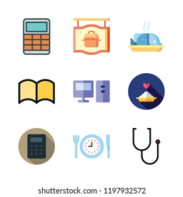table icon set. vector set about restaurant, fish, calculator and computer icons set.