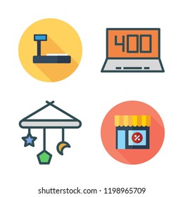 table icon set. vector set about laptop, tools and utensils, stores and baby toy icons set.