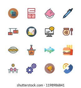 table icon set. vector set about fish, bell, lamp and school material icons set.