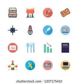 table icon set. vector set about wine, fishes, fondue and graphic icons set.