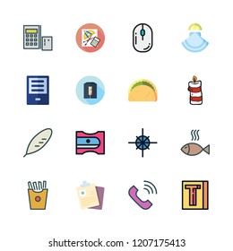 table icon set. vector set about calculator, oyster, french fries and documents icons set.