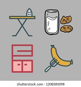 table icon set. vector set about furniture, iron board, breakfast and sausage icons set.