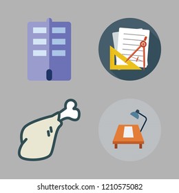 table icon set. vector set about desk, meat, school material and flat icons set.